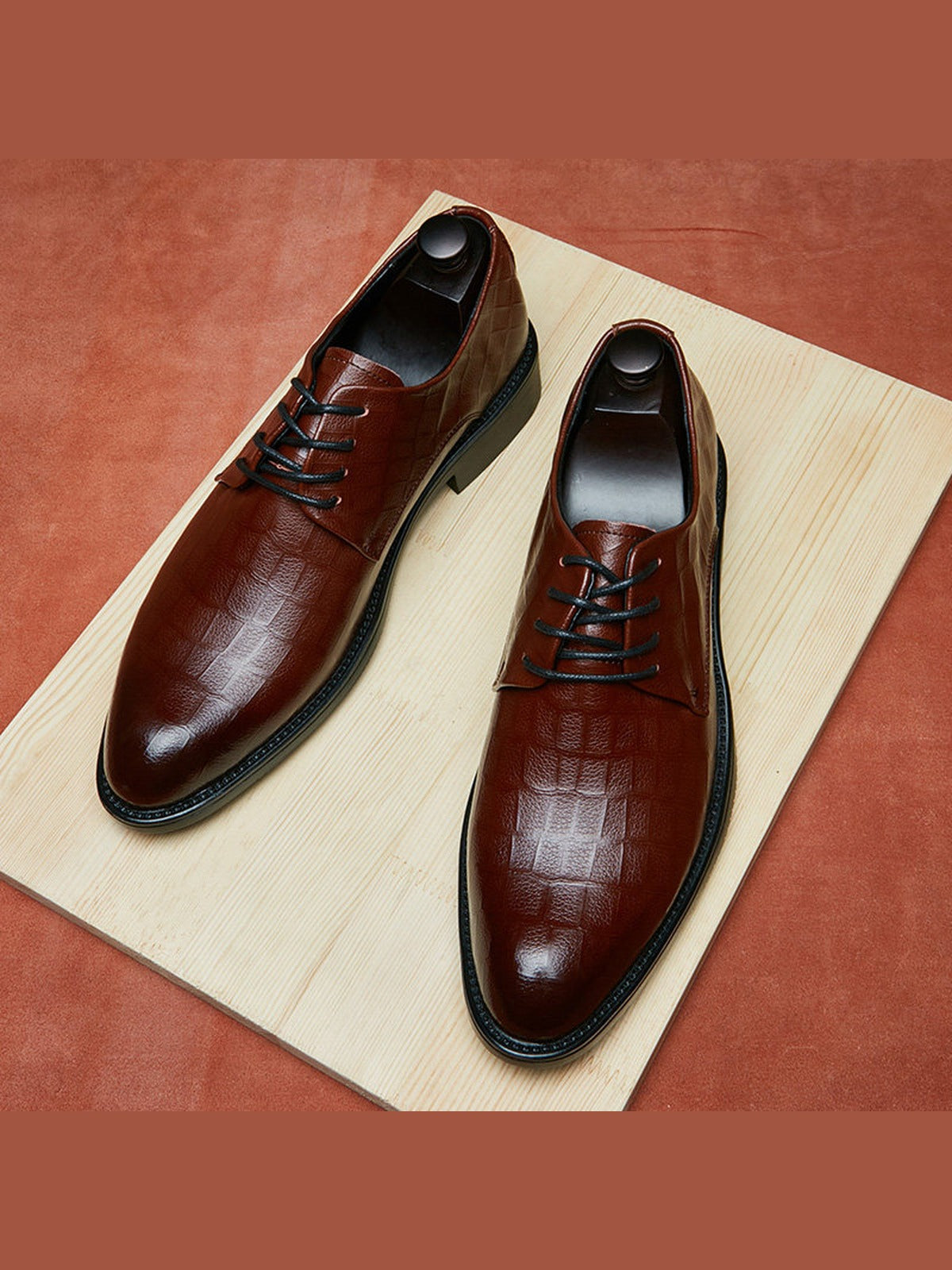 Brown handcrafted genuine leather shoes - color image