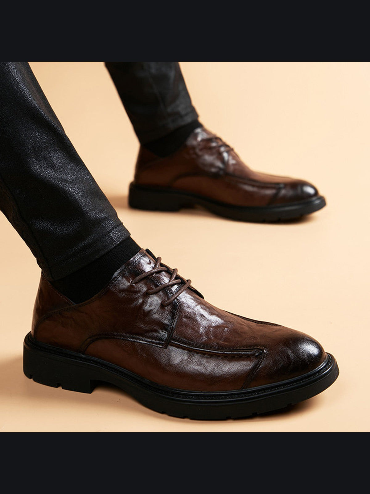 Brown handcrafted genuine leather shoes - color image