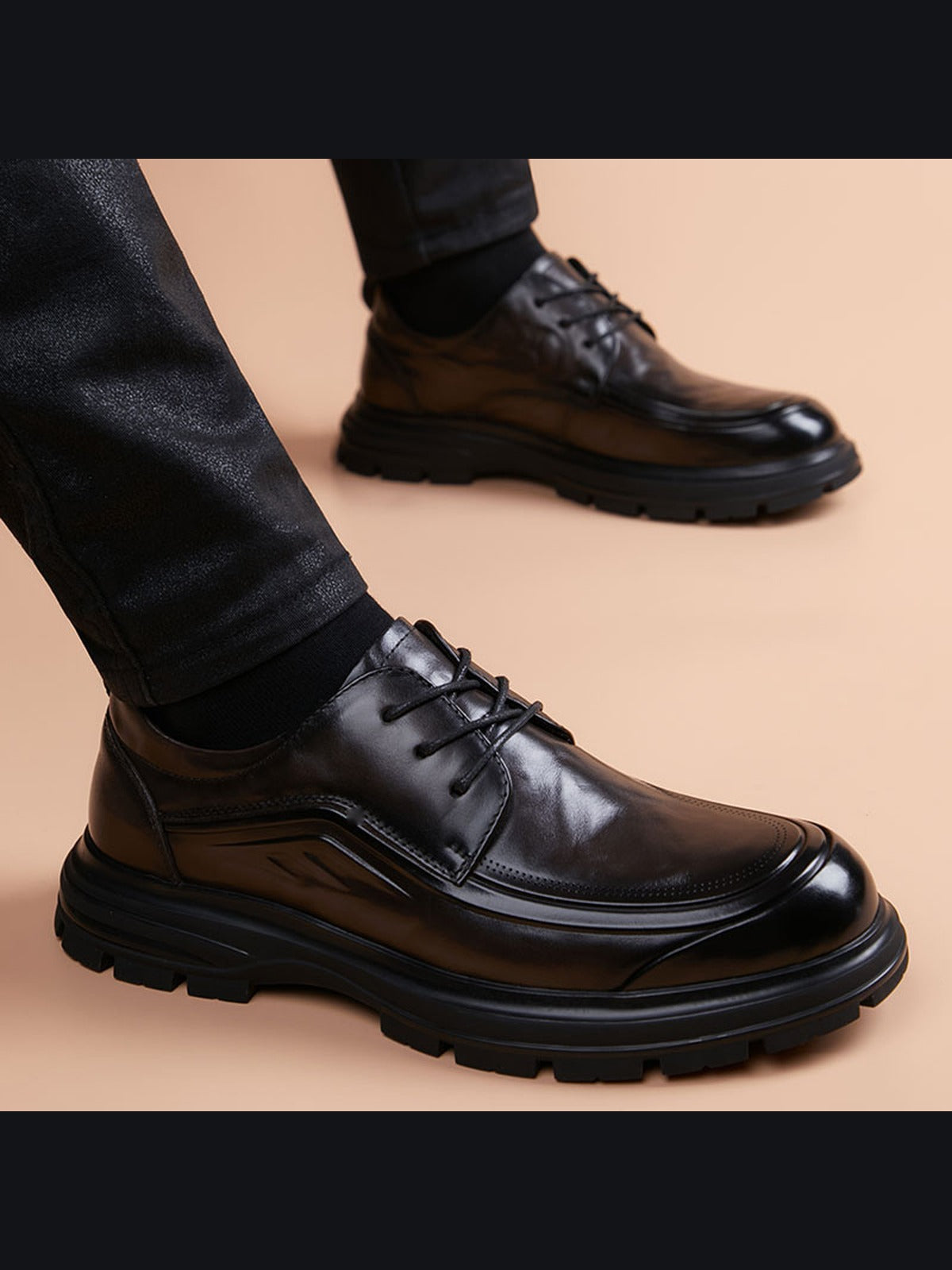 Brown handcrafted genuine leather shoes - color image