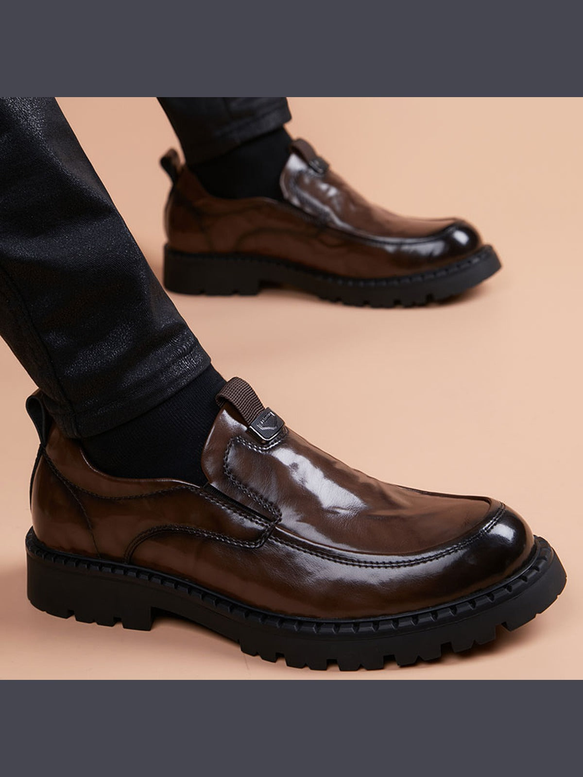 Brown handcrafted genuine leather shoes - color image