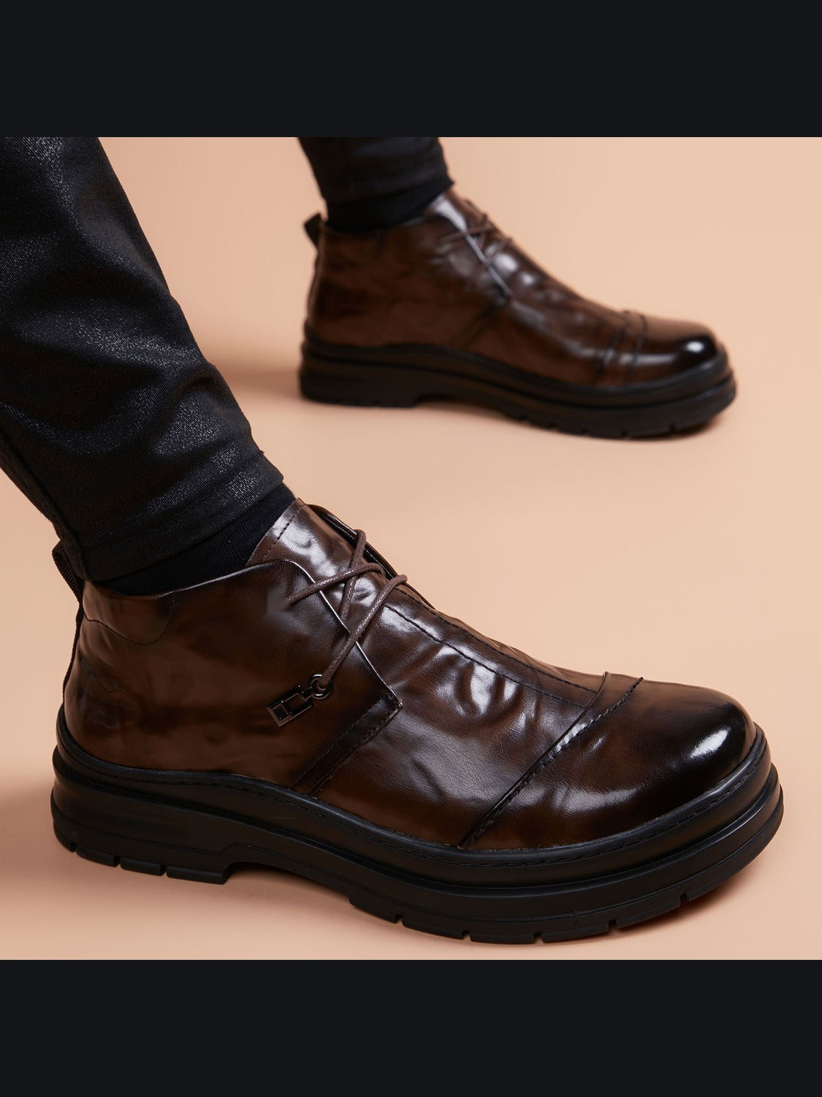 Brown handcrafted genuine leather shoes - color swatch