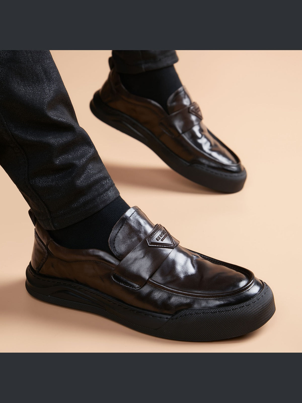 Brown handcrafted genuine leather shoes - color image