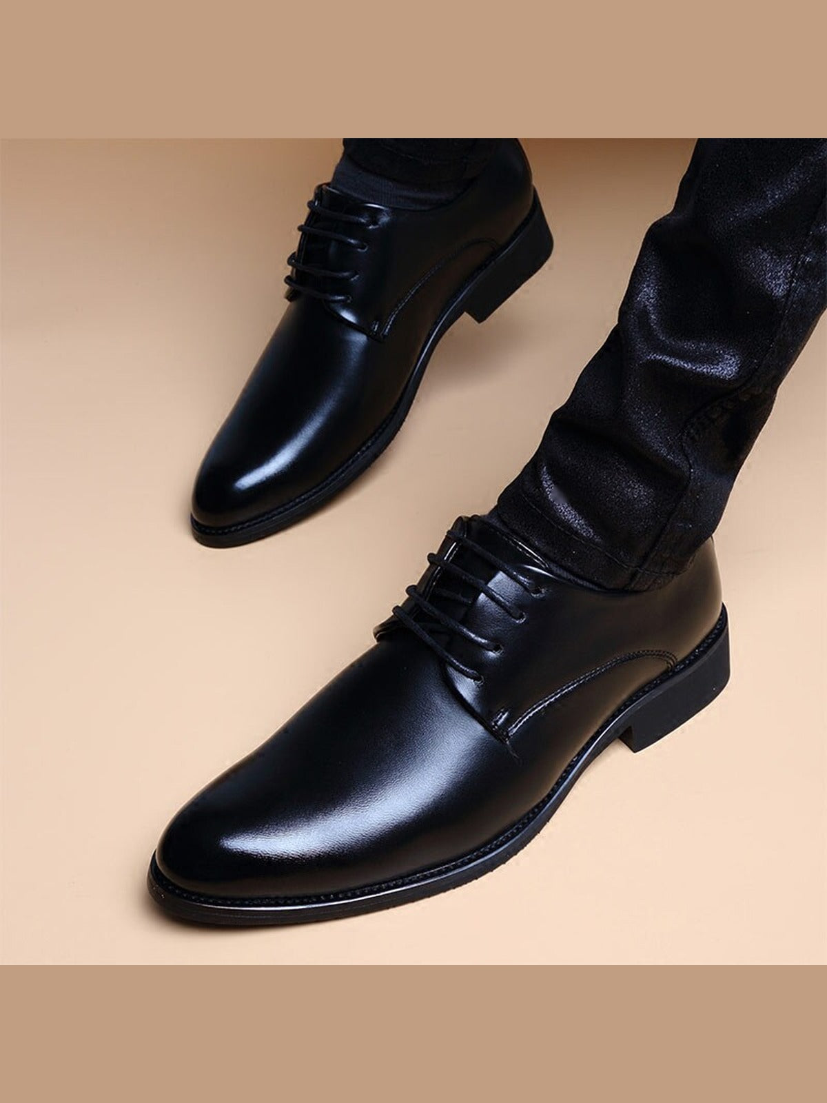Black handcrafted genuine leather shoes - color image