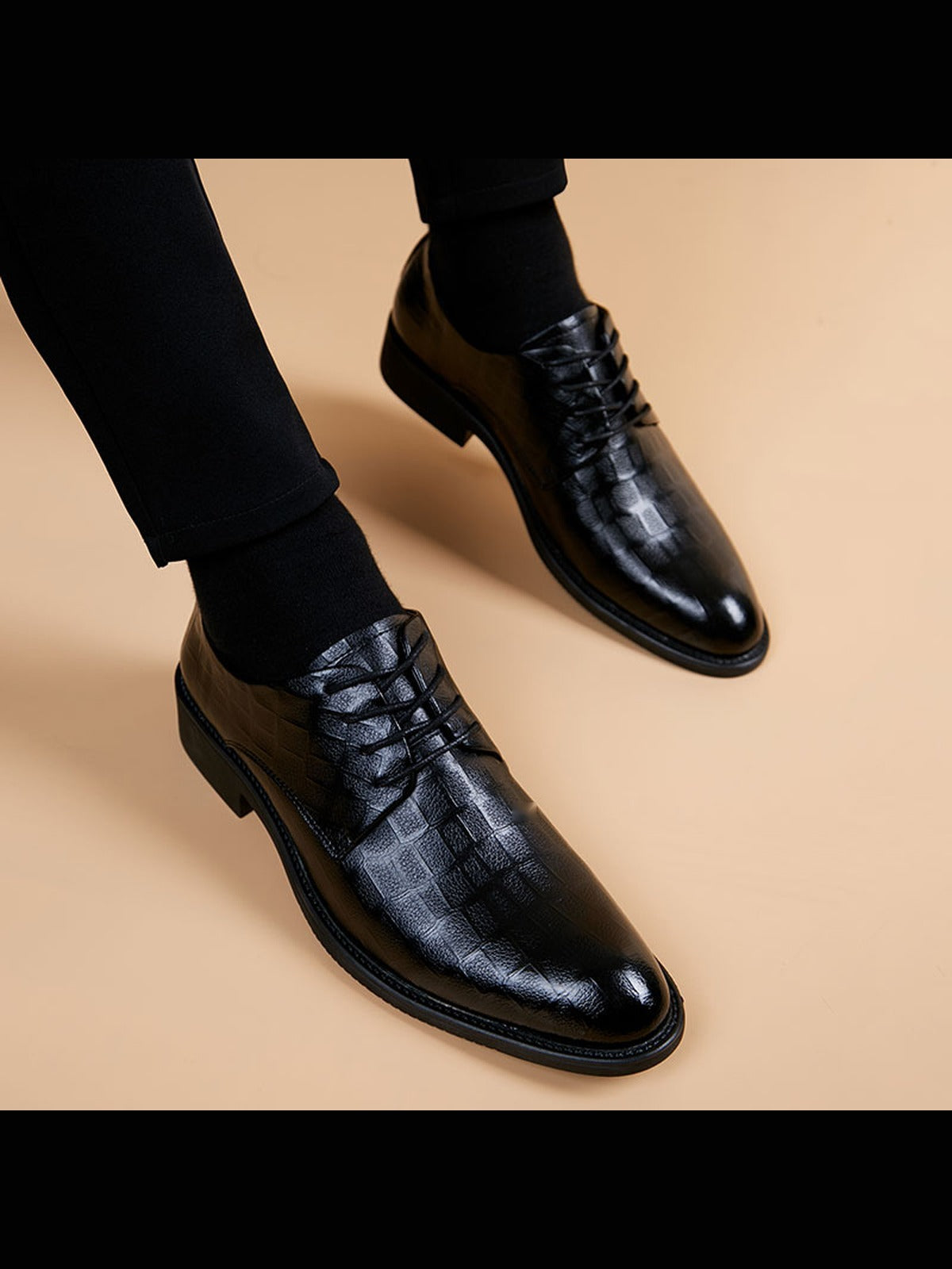 Black handcrafted genuine leather shoes - color image