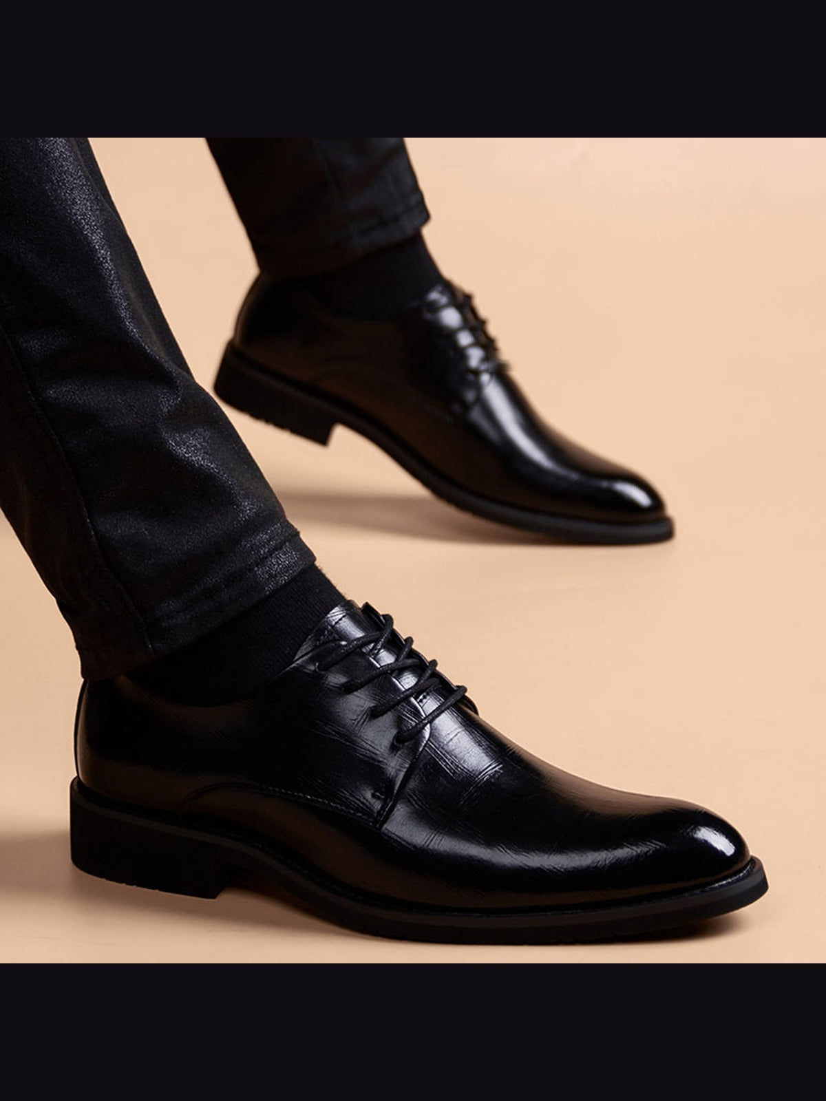 Black handcrafted genuine leather shoes - color image