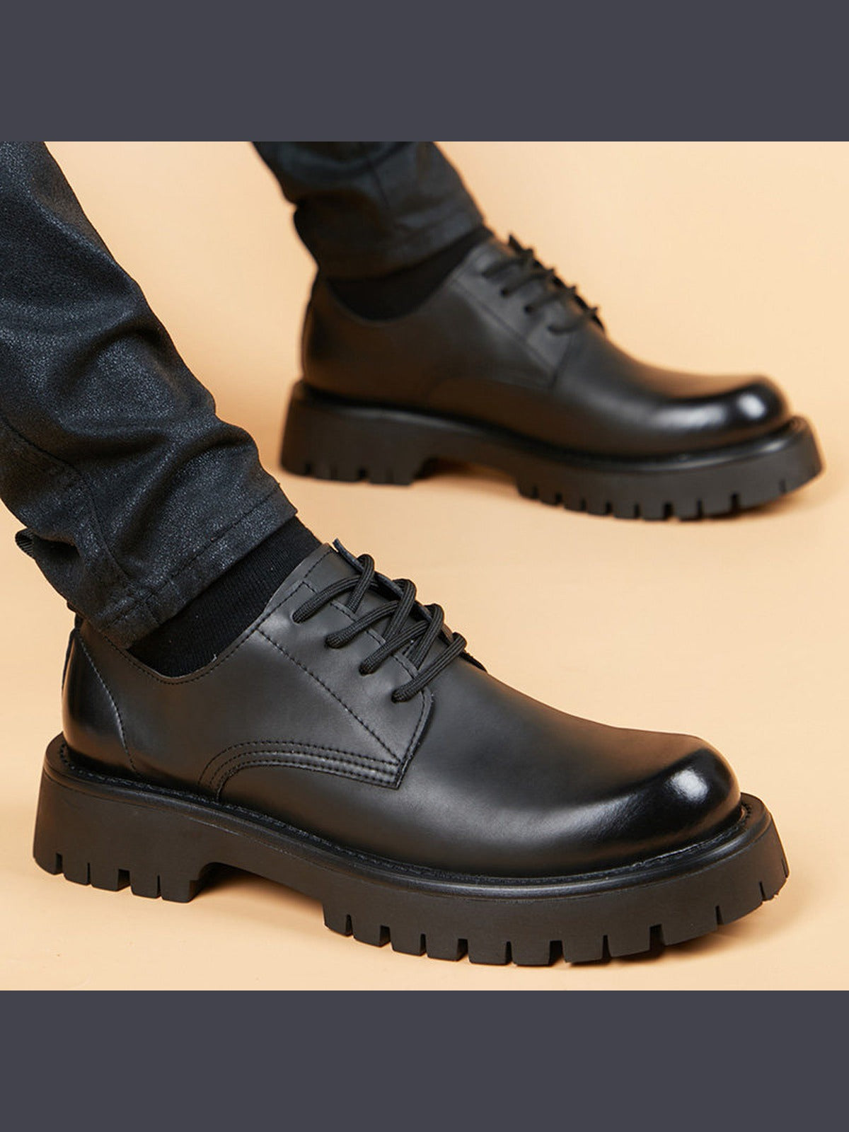 Black handcrafted genuine leather shoes - color image