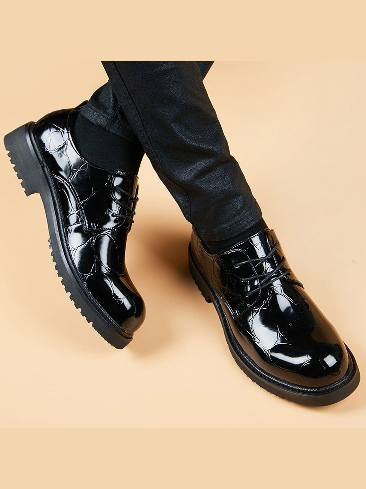 Black handcrafted genuine leather shoes - color image