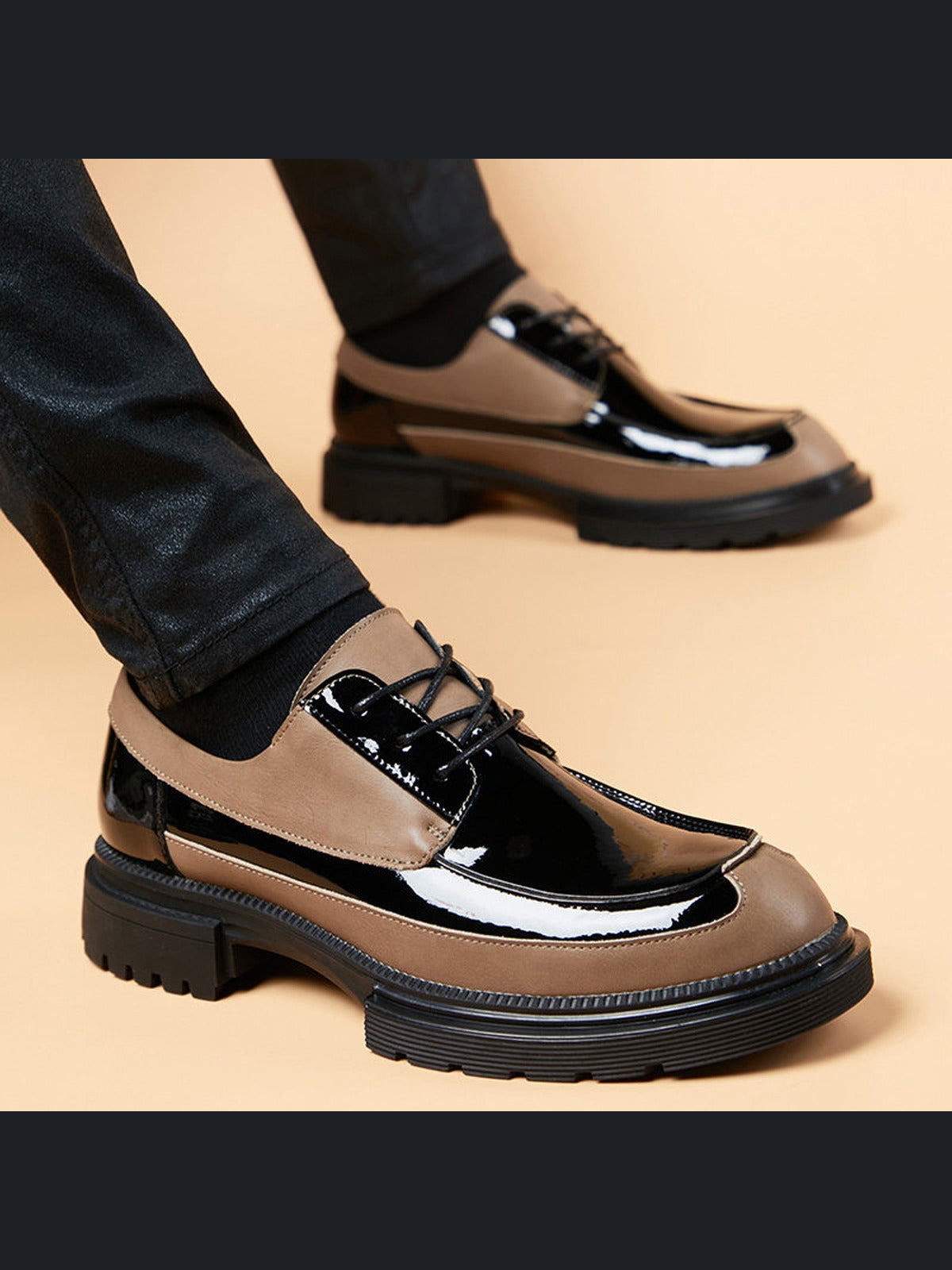Black handcrafted genuine leather shoes - color image