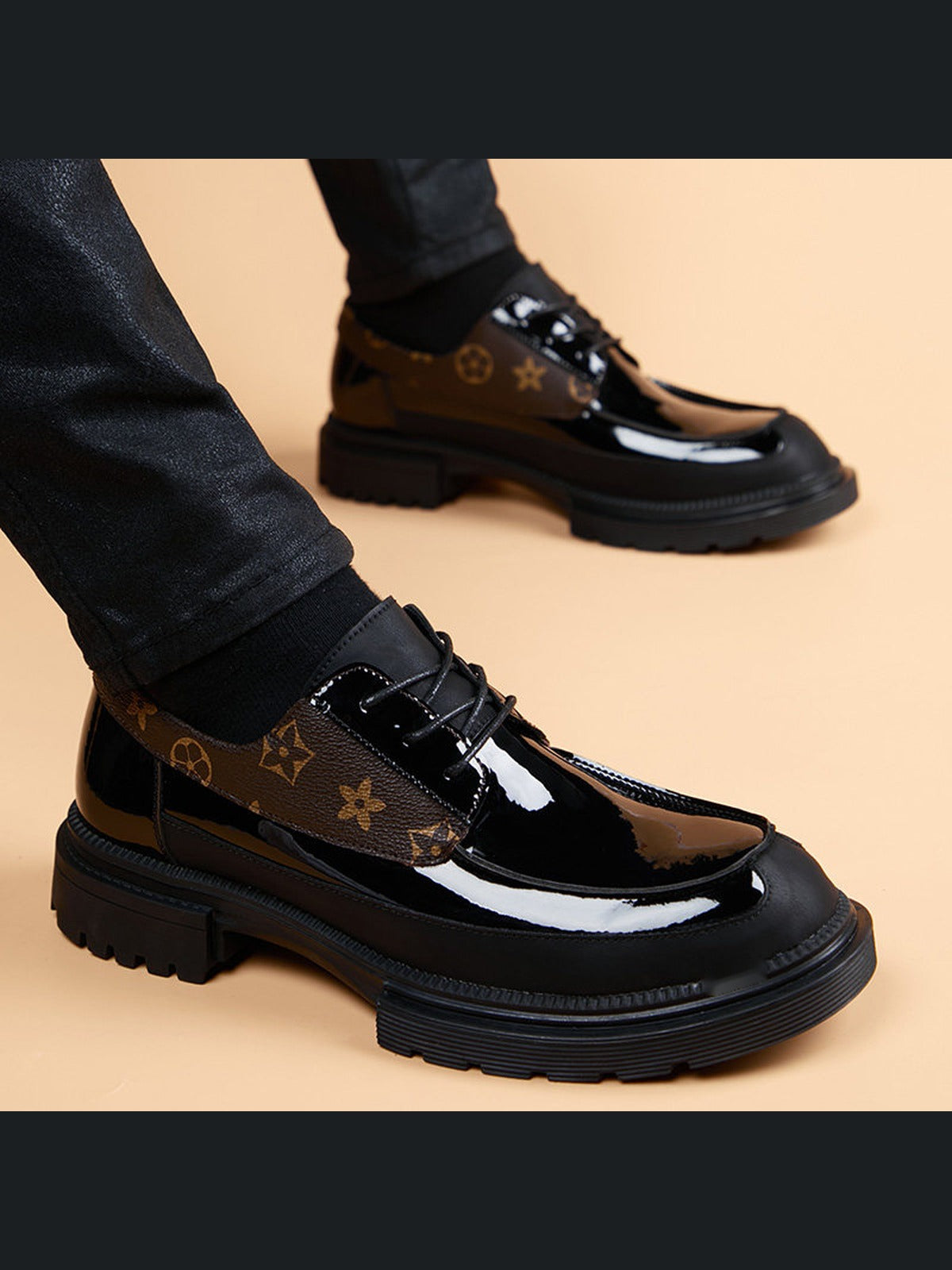 Black handcrafted genuine leather shoes - color image