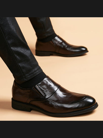 Brown handcrafted genuine leather shoes - color image