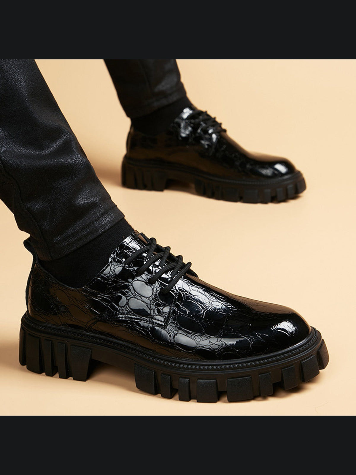 Black handcrafted genuine leather shoes - color image