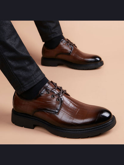 Brown handcrafted genuine leather shoes - color image