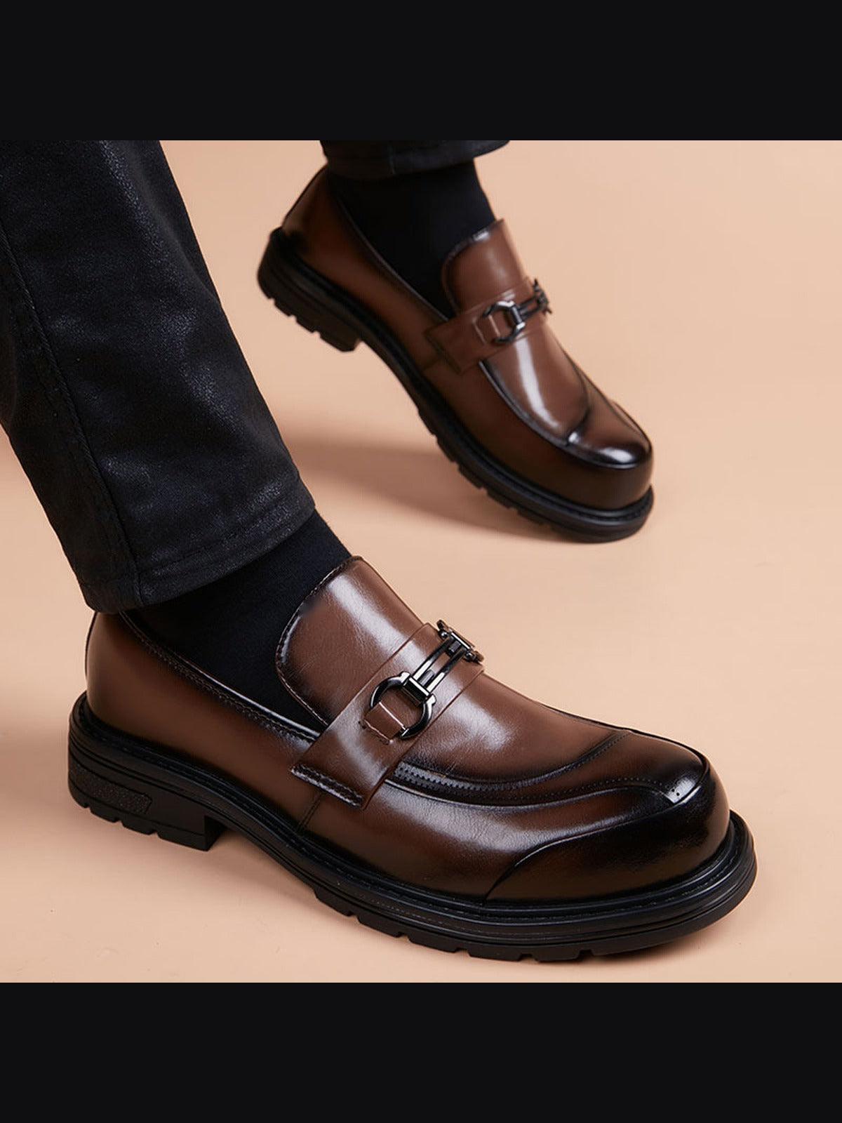 Brown handcrafted genuine leather shoes - color image