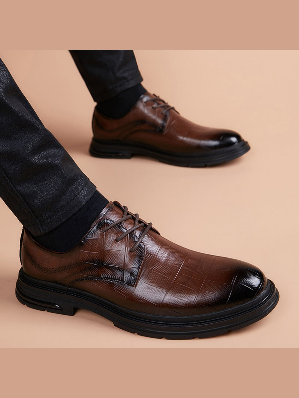 Brown handcrafted genuine leather shoes - color image