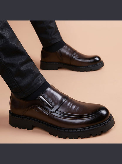 Brown handcrafted genuine leather shoes - color image