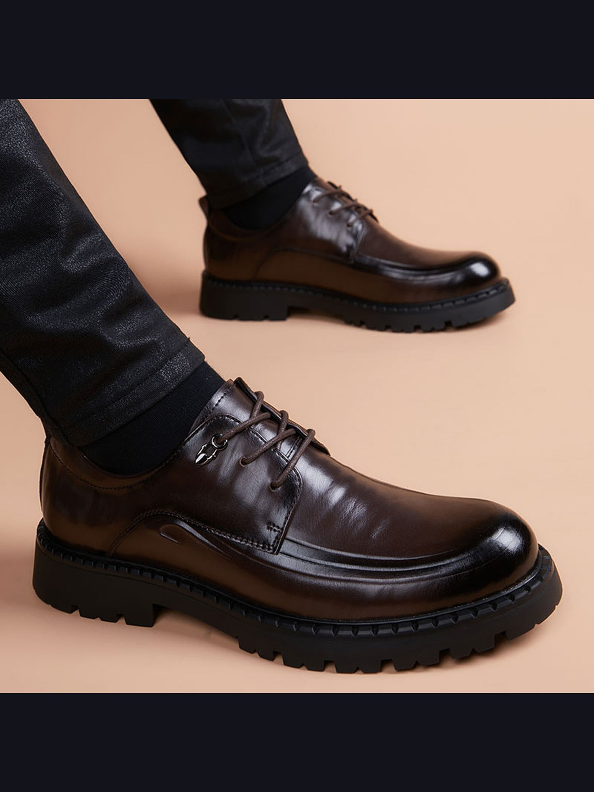 Brown handcrafted genuine leather shoes - color image