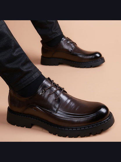 Brown handcrafted genuine leather shoes - color image
