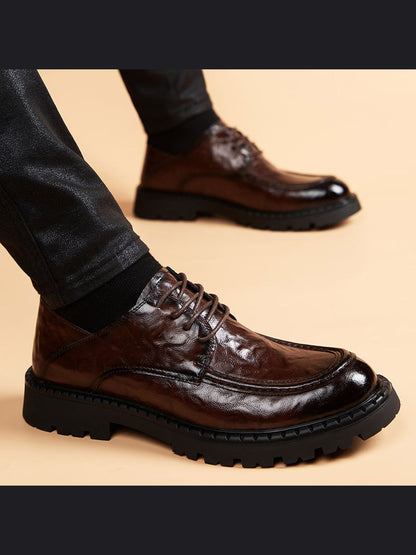 Brown handcrafted genuine leather shoes - color image