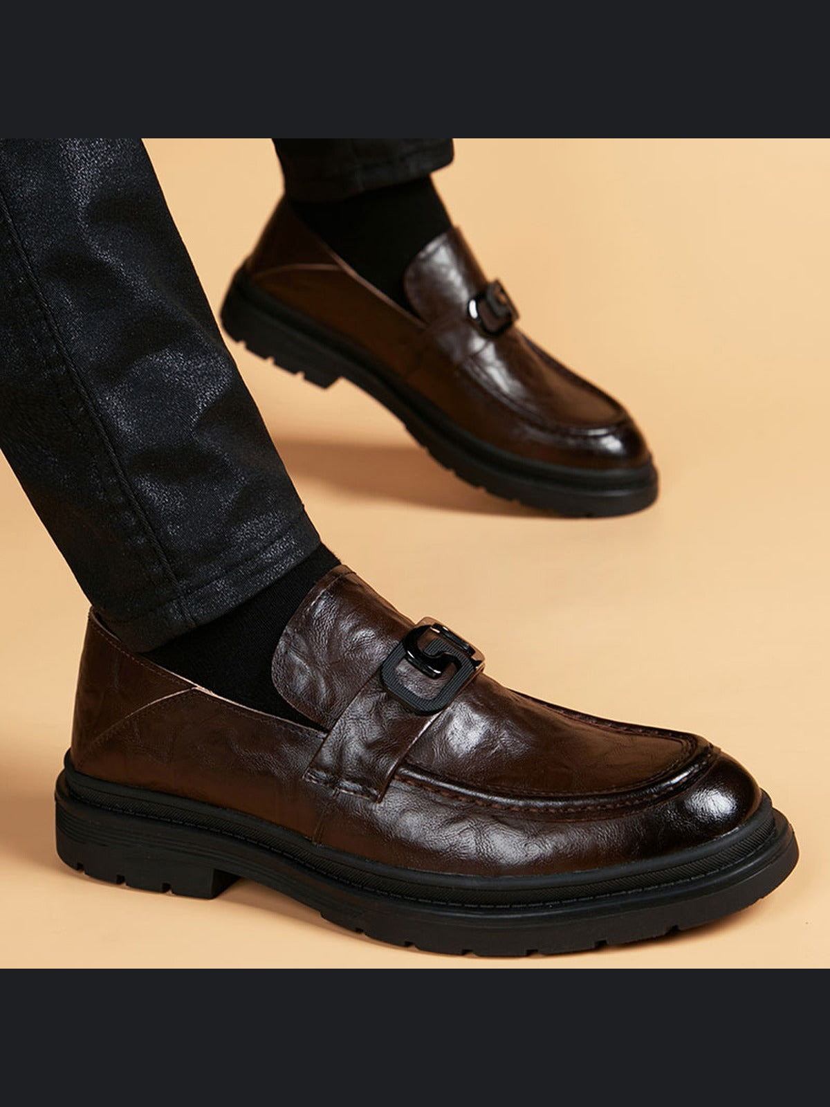 Brown handcrafted genuine leather shoes - color image