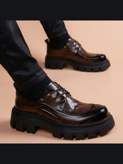 Brown handcrafted genuine leather shoes - color image