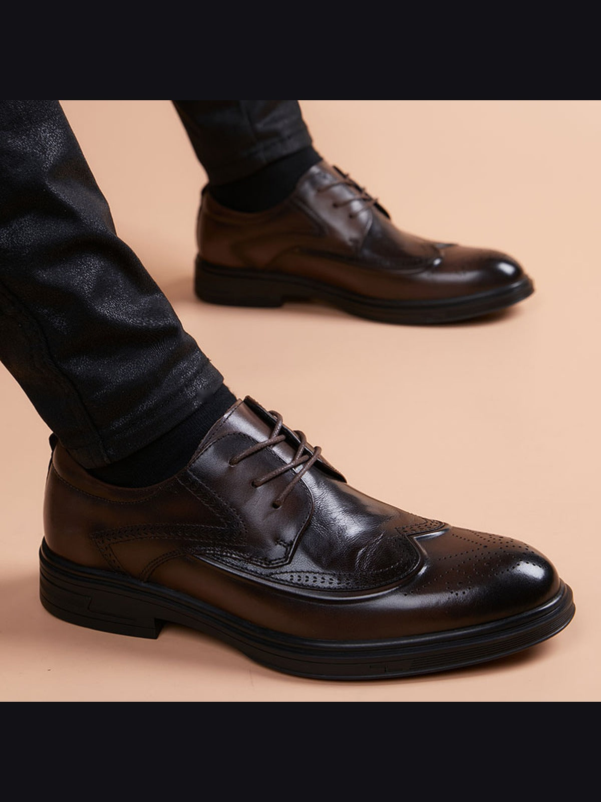 Brown handcrafted genuine leather shoes - color image