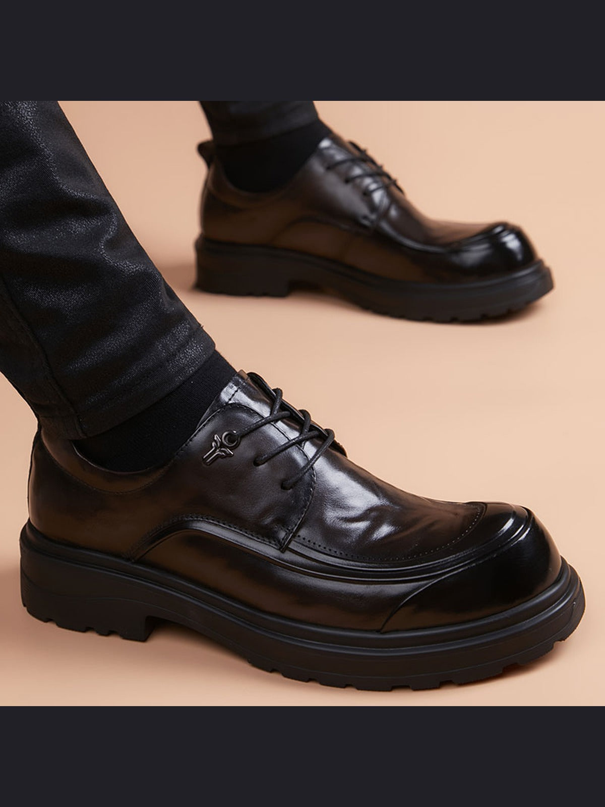 Brown handcrafted genuine leather shoes - color image