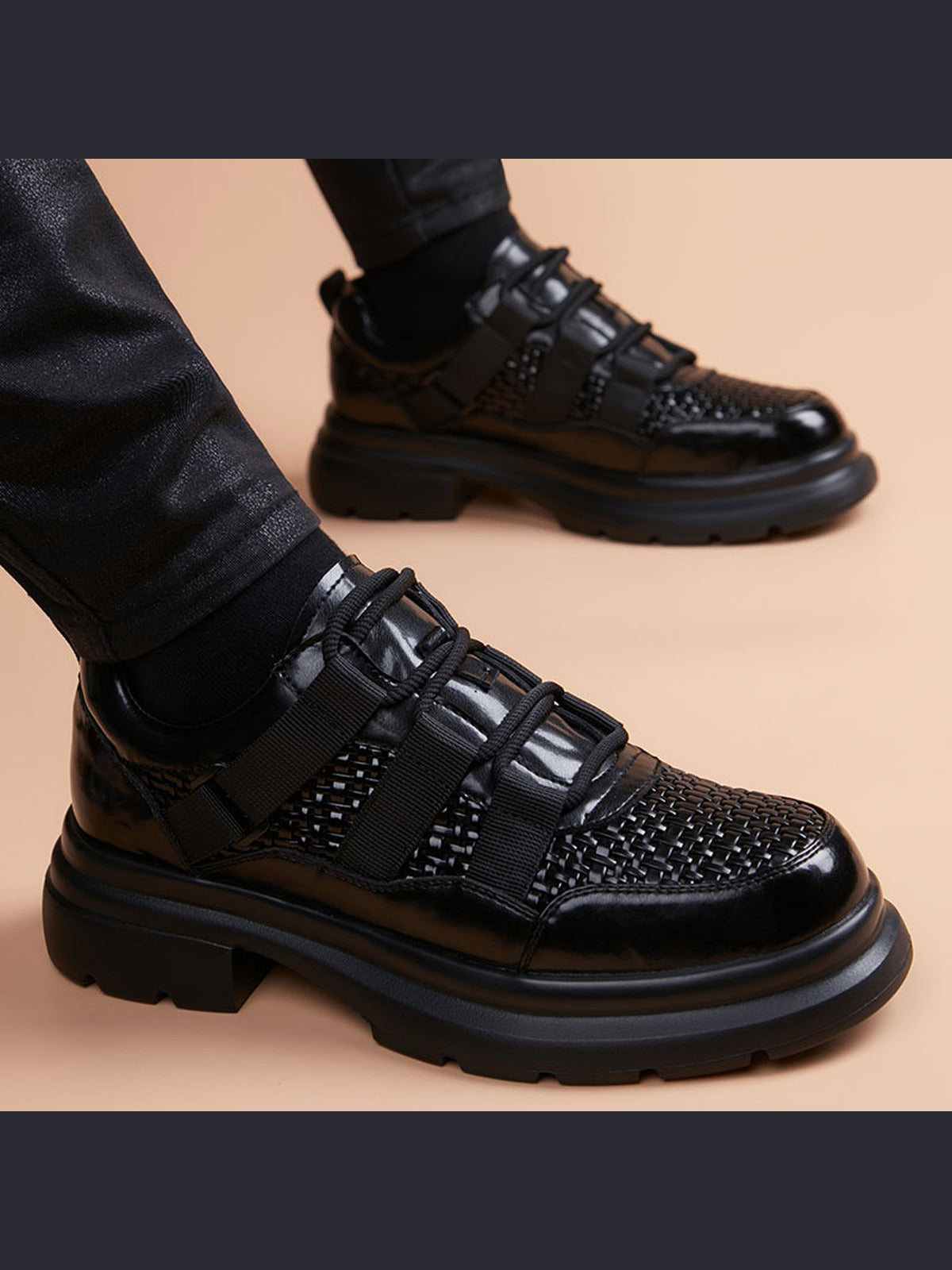 Black handcrafted genuine leather shoes - color image