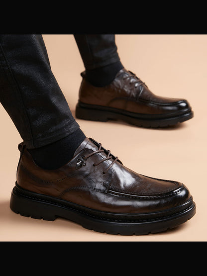 Brown handcrafted genuine leather shoes - color image